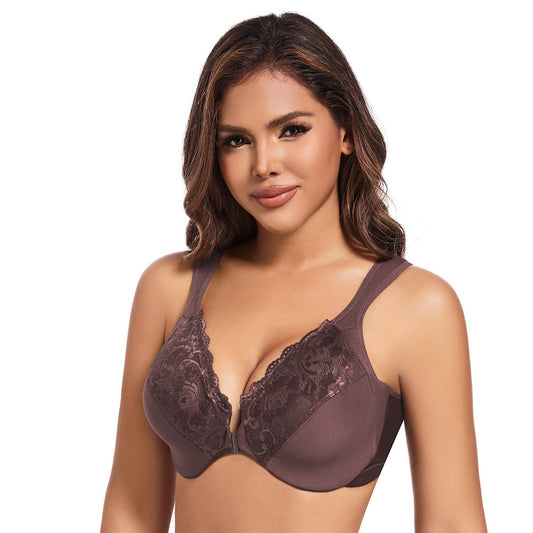 Ushline® Floral Lace Push-Up Bra – Adjustable Full Coverage Underwire Minimizer with Front Closure